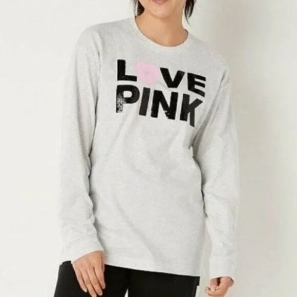 Victoria’s Secret Pink Originals bling sequins campus tee shirt long sleeve Gray - Picture 7 of 8